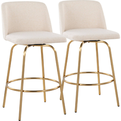 Toriano 26" Swivel Counter Stool in Cream Noise Fabric & Gold with Round Footrest (Set of 2)